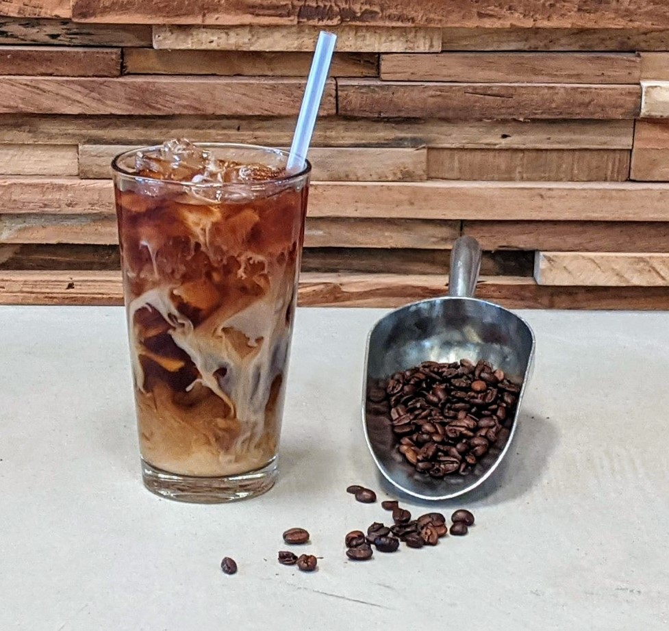 Iced coffee from the Organic Coffee & Tea Bar at Azure Palm Cafe