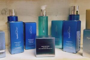 Detail of Skin Care Products on a Shelf, Hydro Peptide