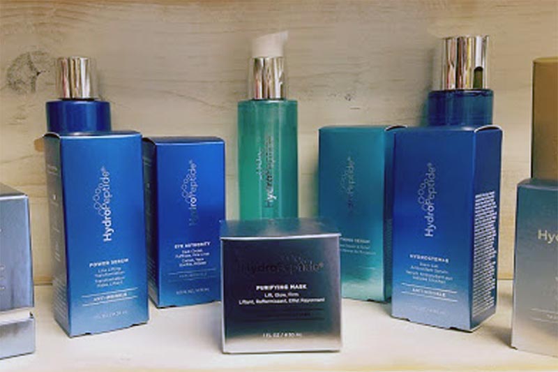 Detail of Skin Care Products on a Shelf, Hydro Peptide