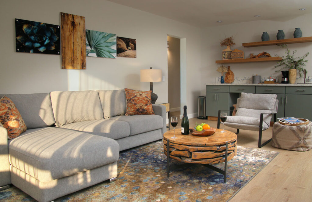 Sunset Suite Living area with queen pullout sleeper and entertainment wet bar