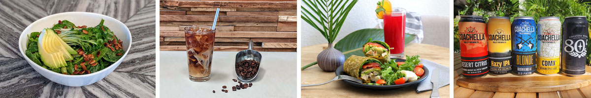 Salad, Iced Coffee, Wrap Sandwich, Engery Drinks