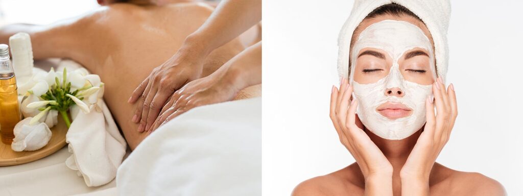 Woman Receiving Massage, another woman receiving a facial.