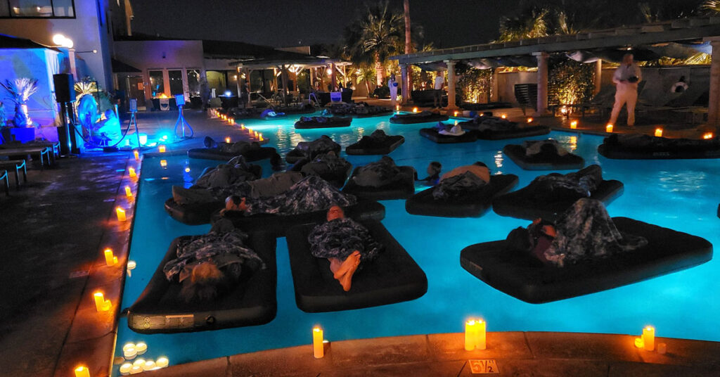 Sound Bath in the Pool, during the evening.